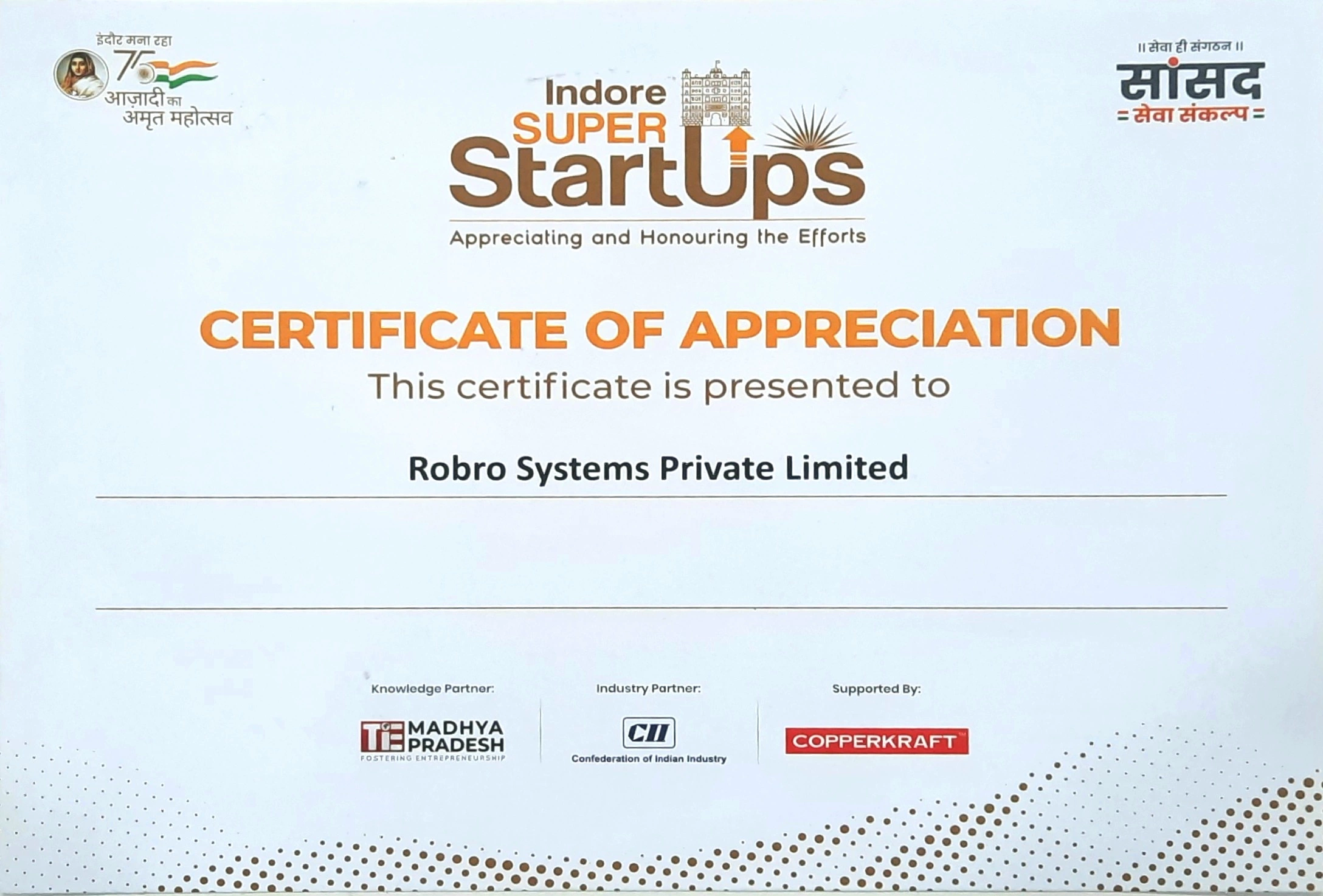 ROBRO SYSTEMS CERTIFICATES